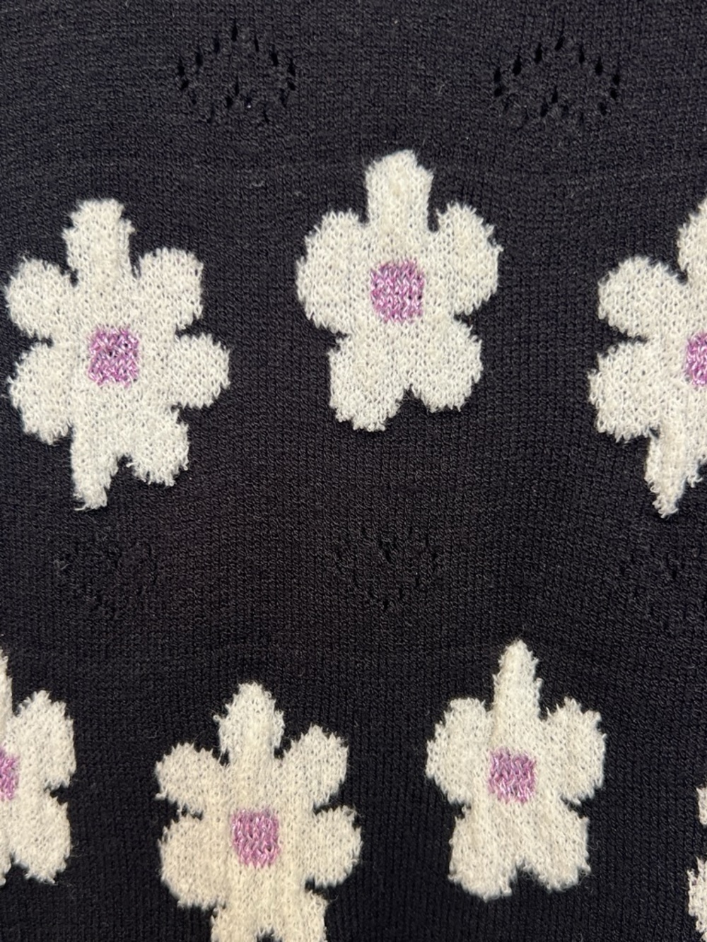 Kate Spade marker floral Black Knit Puff Sleeve Sweater - Picture 4 of 4